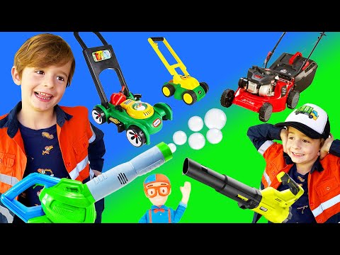 Lawn Mower Video for Kids | Leaf Blower BLiPPi Toys | min min playtime