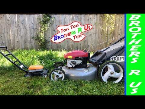 Lawn Mower | Kid Helps Dad Cut Grass with Toy Lawn Mower