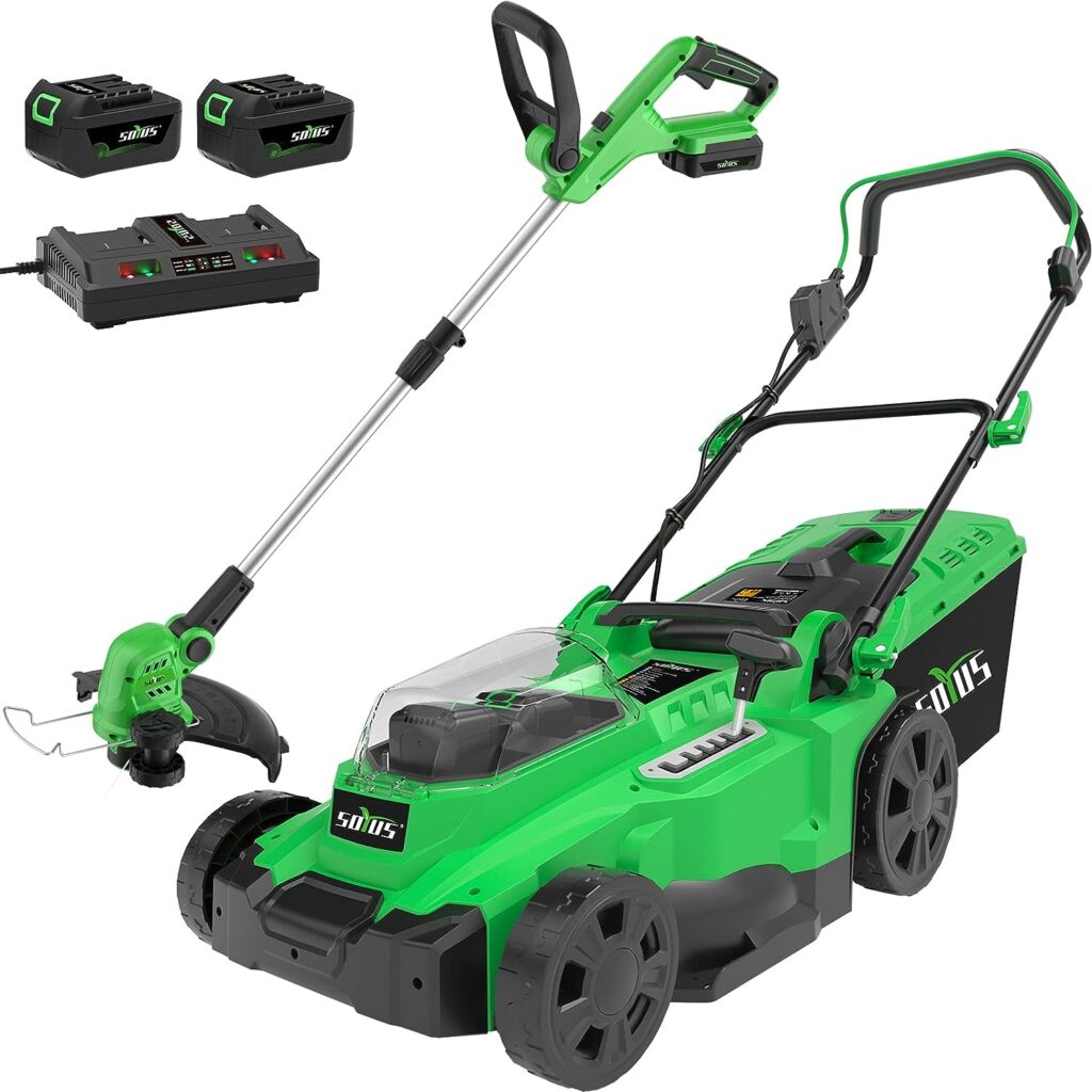 SOYUS 40V 15 Inch Lawn Mower Cordless + 20V 12 Inch String Trimmer (Batteries  Charger Included)