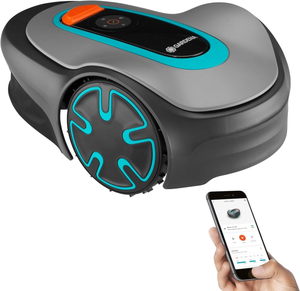 GARDENA SILENO Minimo Automatic Robotic Lawn Mower with Bluetooth app, Boundary Wire - For lawns up to 2700 Sq Ft, Made in Europe, Grey